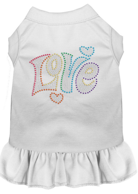 Technicolor Love Rhinestone Pet Dress White Sm